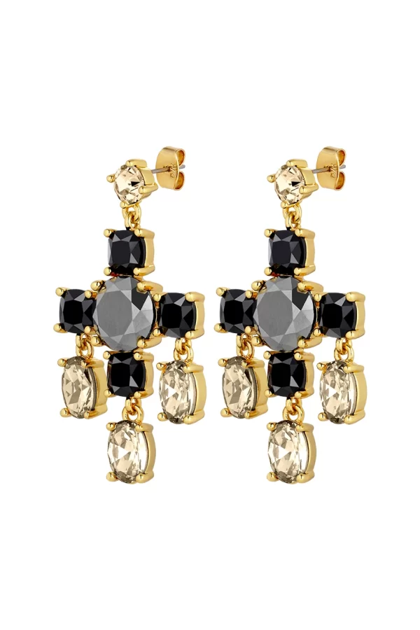 LEONORA Earring with Black and Golden Crystals Gold