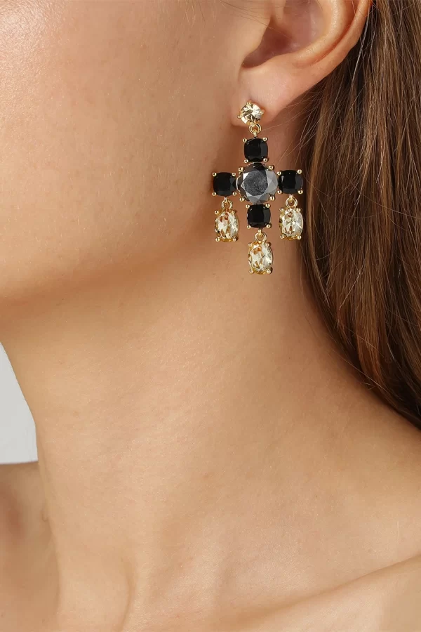 LEONORA Earring with Black and Golden Crystals Gold - Image 2