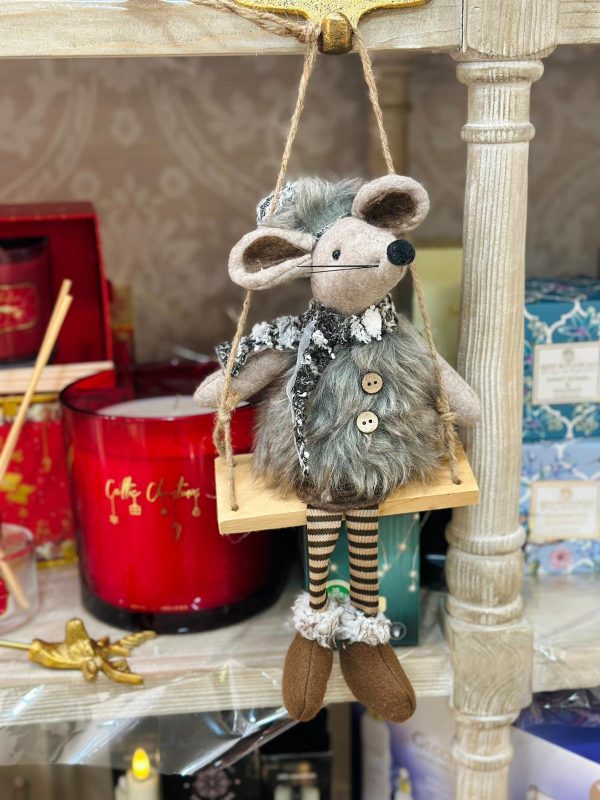 Mouse with Scarf on Swing Hanger Grey