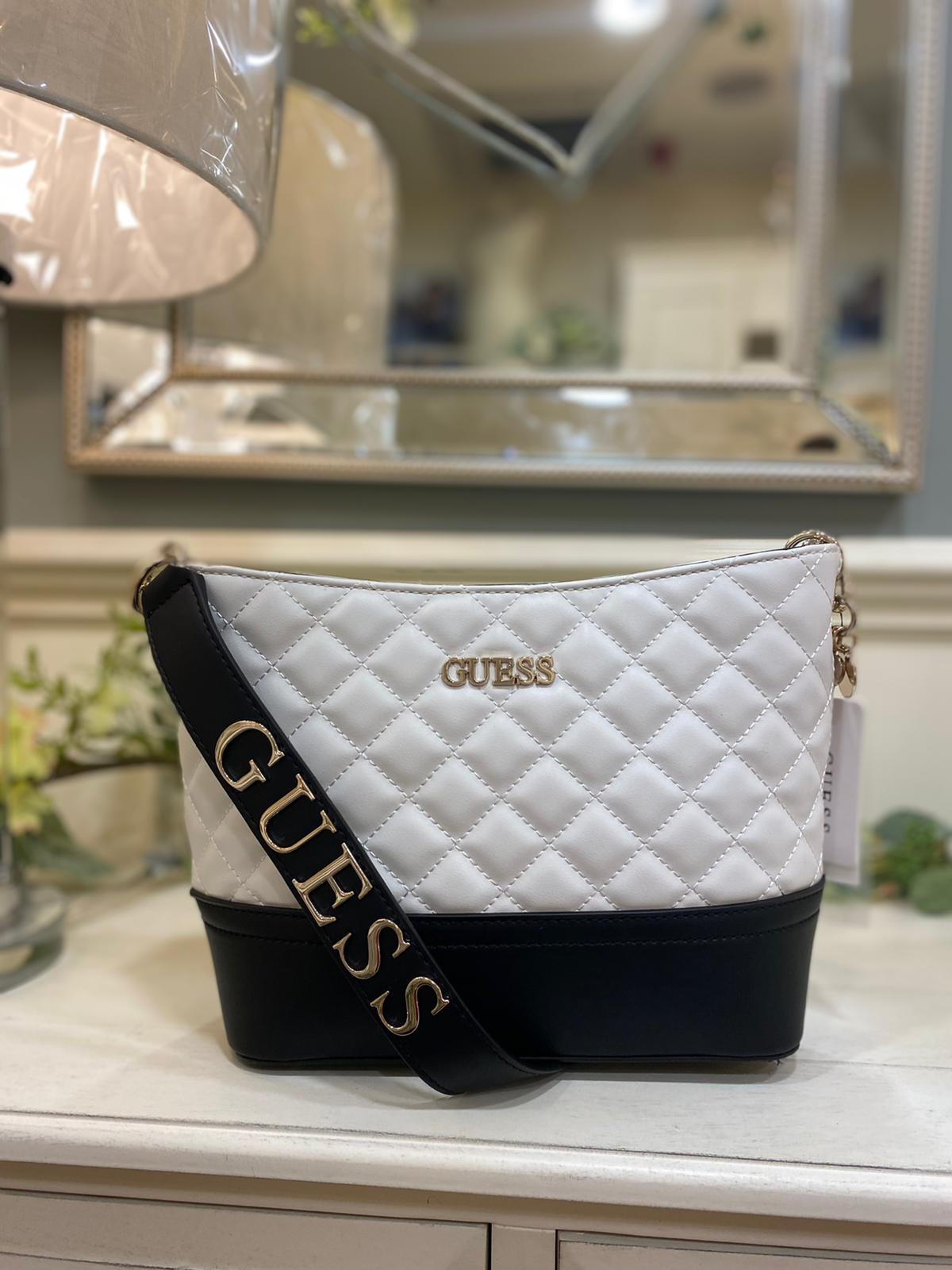 guess white quilted handbag