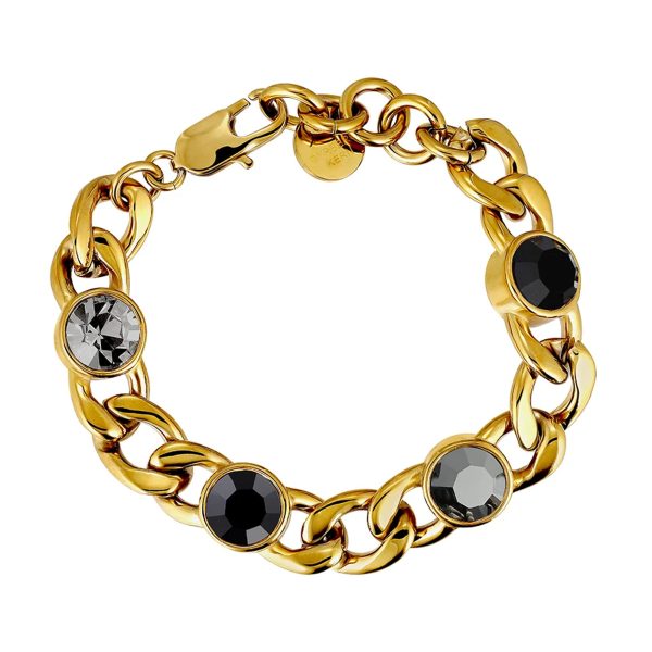 ARIANE Bracelet with Black & Grey Crystals Gold