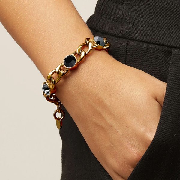 ARIANE Bracelet with Black & Grey Crystals Gold - Image 2