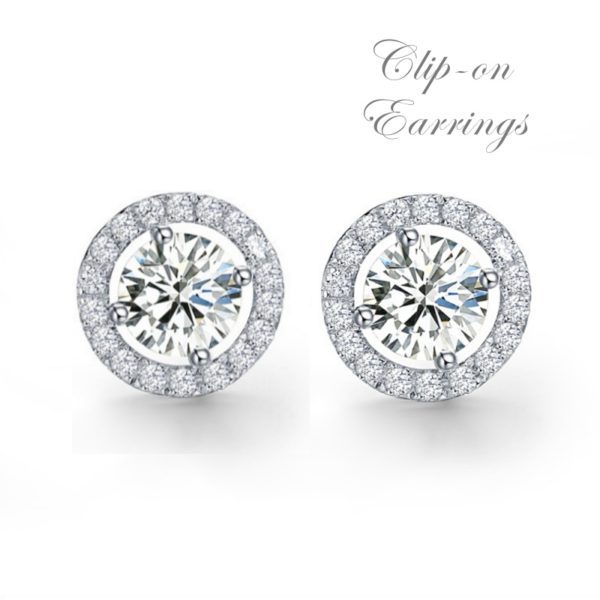 Cubic Zirconia Crystal Clip-On Earrings Silver