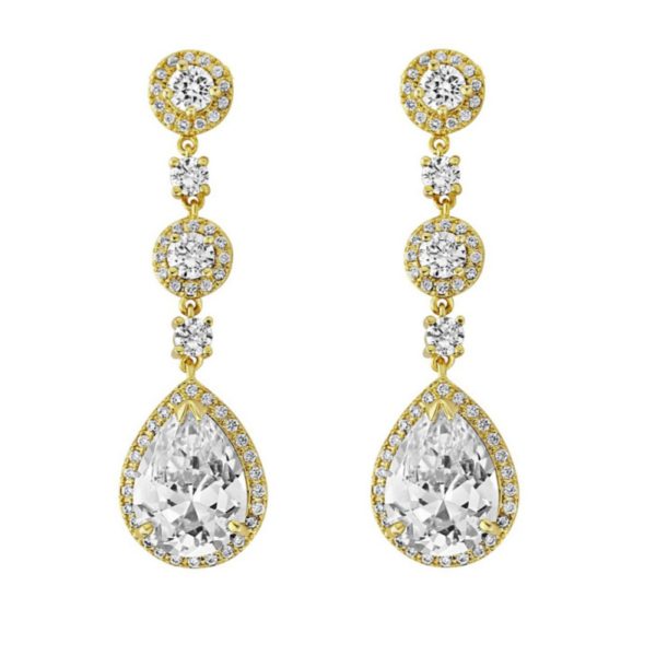 Beautiful Chandelier Clear Crystal Earrings Gold - Image 2