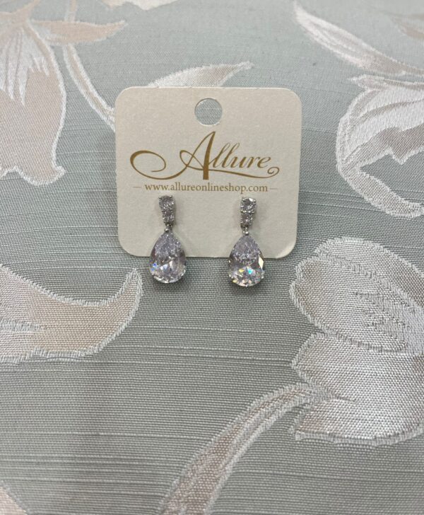 Dainty Crystal Drop Earrings Silver - Image 2