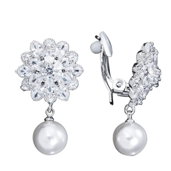 Pearl Drop Clip On Earrings Silver - Image 2