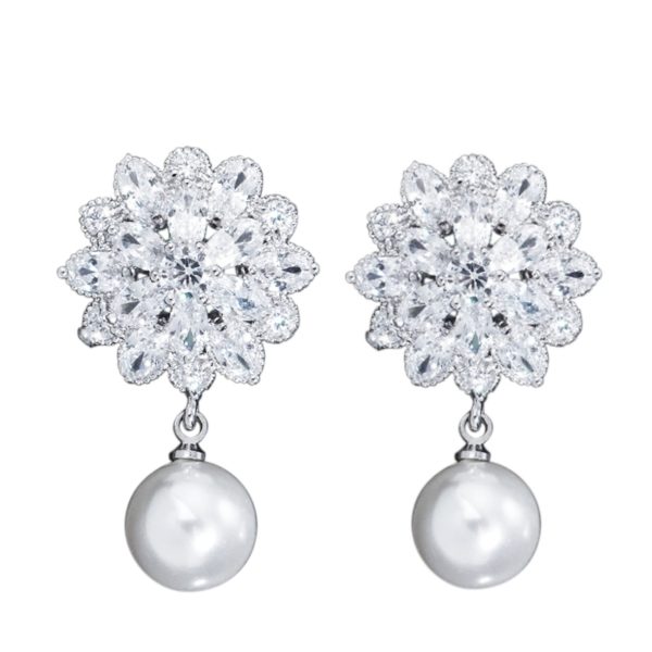 Pearl Drop Clip On Earrings Silver - Image 4