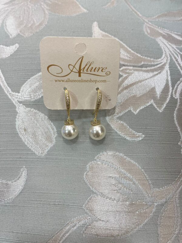 Elegance Pearl Drop Earrings Gold - Image 2