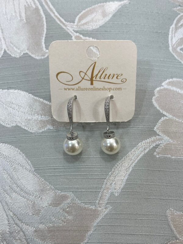 Elegance Pearl Drop Earrings Silver - Image 2