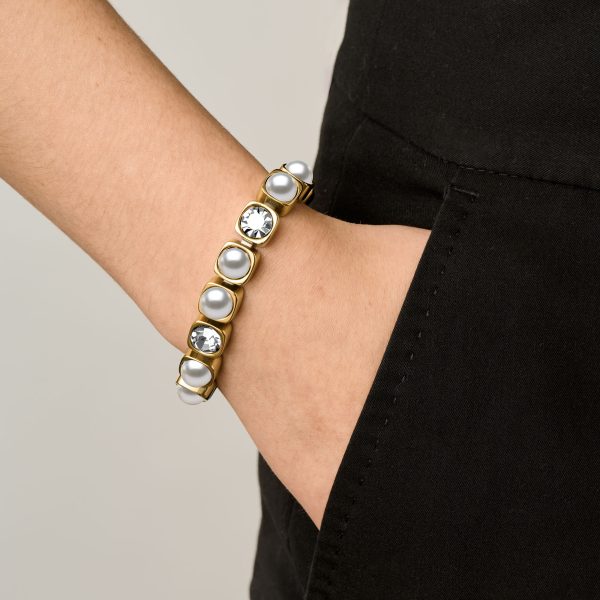 CONIAN Bracelet with Crystals & White Pearls Gold - Image 2