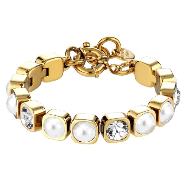 CONIAN Bracelet with Crystals & White Pearls Gold