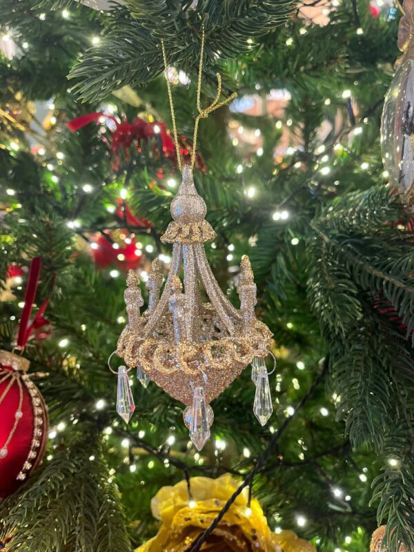 Glitter Chandelier Ornament 13cm Champagne