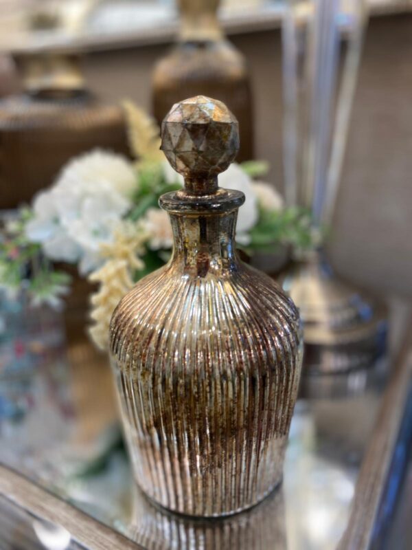 Decorative Bottle Glass & Vintage Gold Large