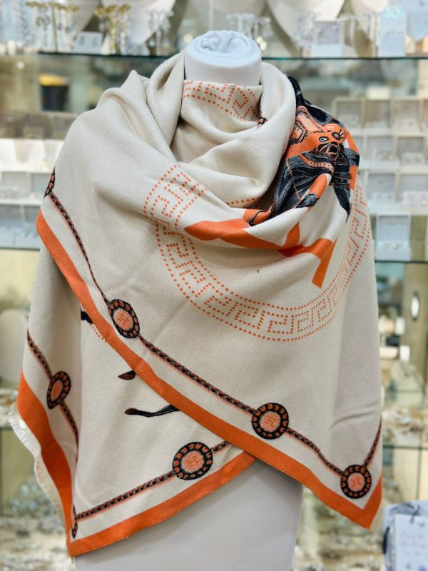 Cashmere Touch Scarf Cream/Orange/Brown - Image 2