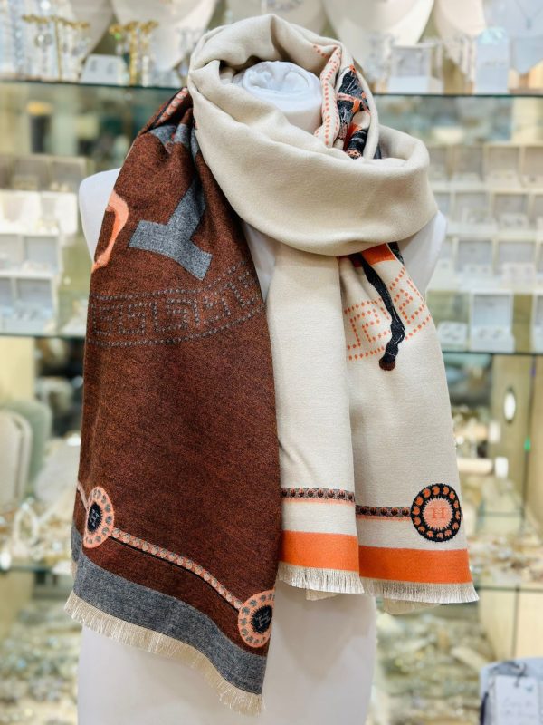 Cashmere Touch Scarf Cream/Orange/Brown