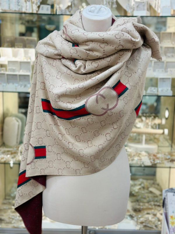 Cashmere Touch Scarf Cream/Red - Image 2