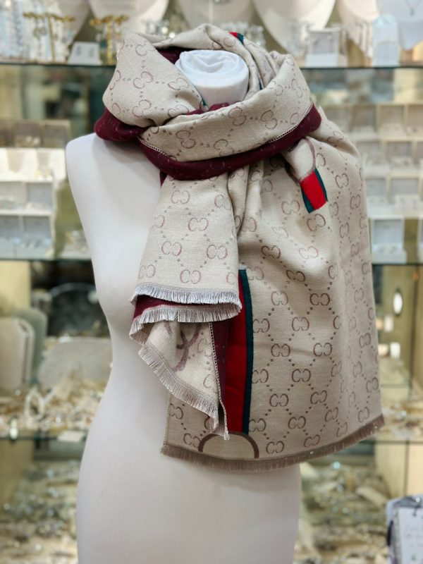 Cashmere Touch Scarf Cream/Red