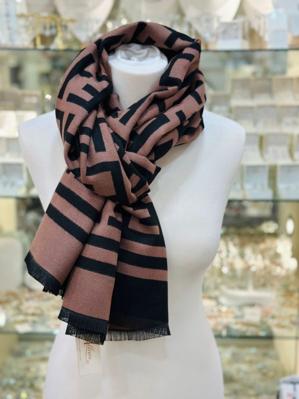 Cashmere Touch Scarf Black/Brown - Image 3