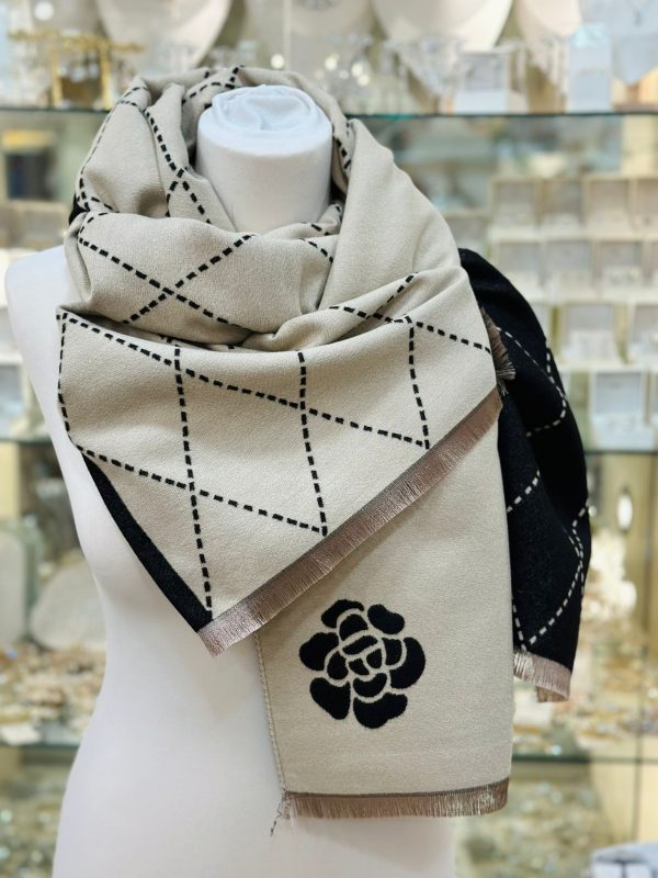 Cashmere Touch Scarf Black/Cream - Image 2