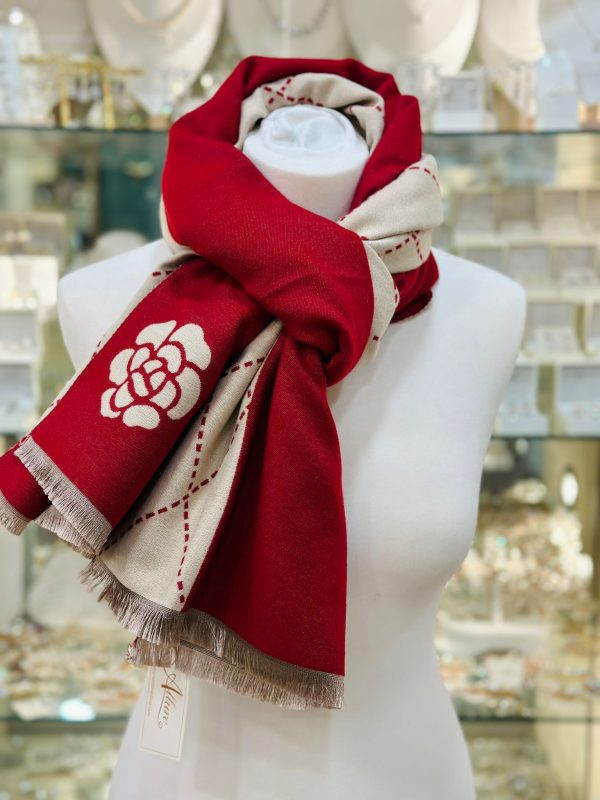 Cashmere Touch Scarf Red/Cream - Image 2