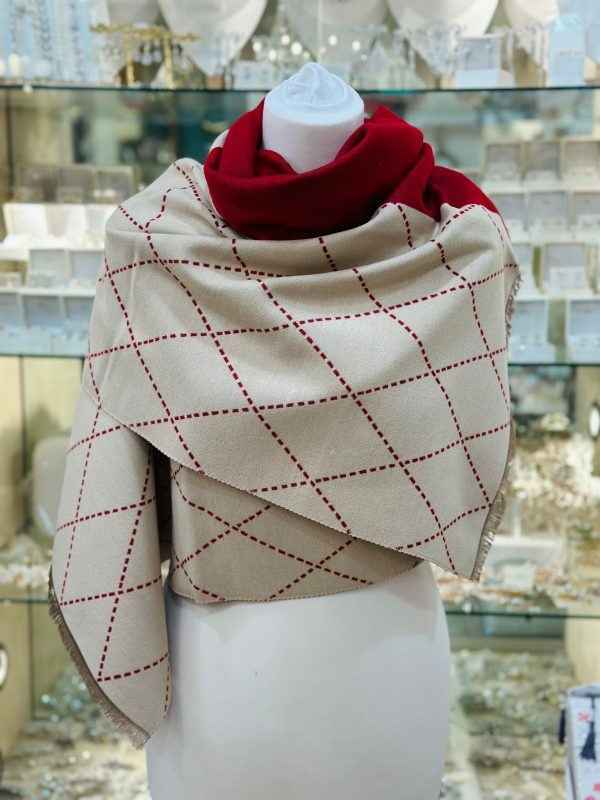 Cashmere Touch Scarf Red/Cream - Image 3