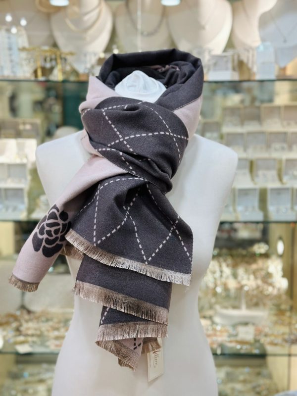 Cashmere Touch Scarf Light Grey/Dark Grey - Image 4