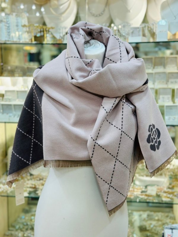 Cashmere Touch Scarf Light Grey/Dark Grey - Image 3