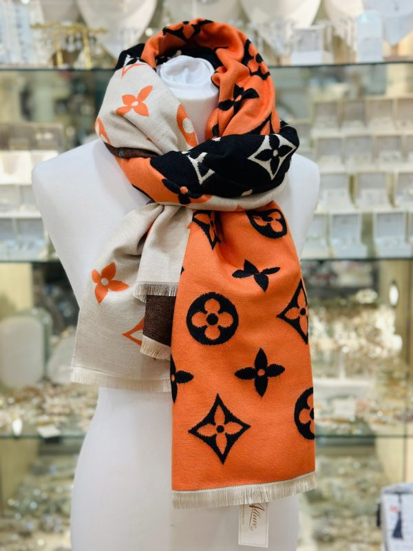 Cashmere Touch Scarf Cream/Orange/Black - Image 3