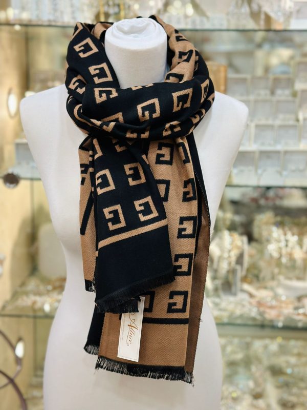 Cashmere Touch Scarf Black/Brown - Image 3