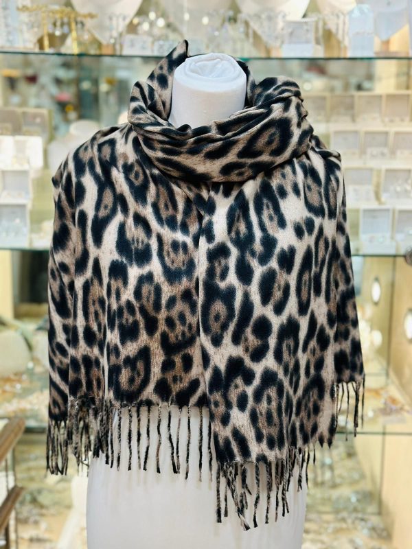 Cashmere Touch Scarf Leopard Print 66 x 180cm Cream/Brown/Black