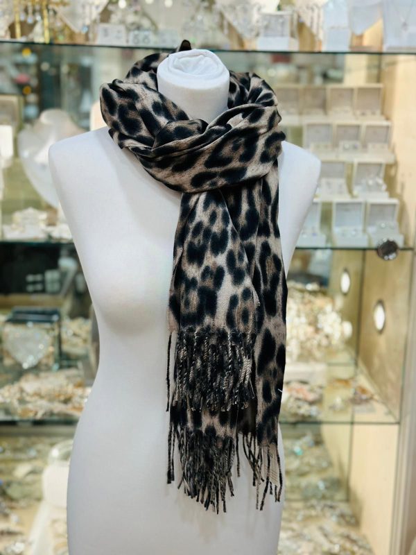 Cashmere Touch Scarf Leopard Print 66 x 180cm Cream/Brown/Black - Image 3