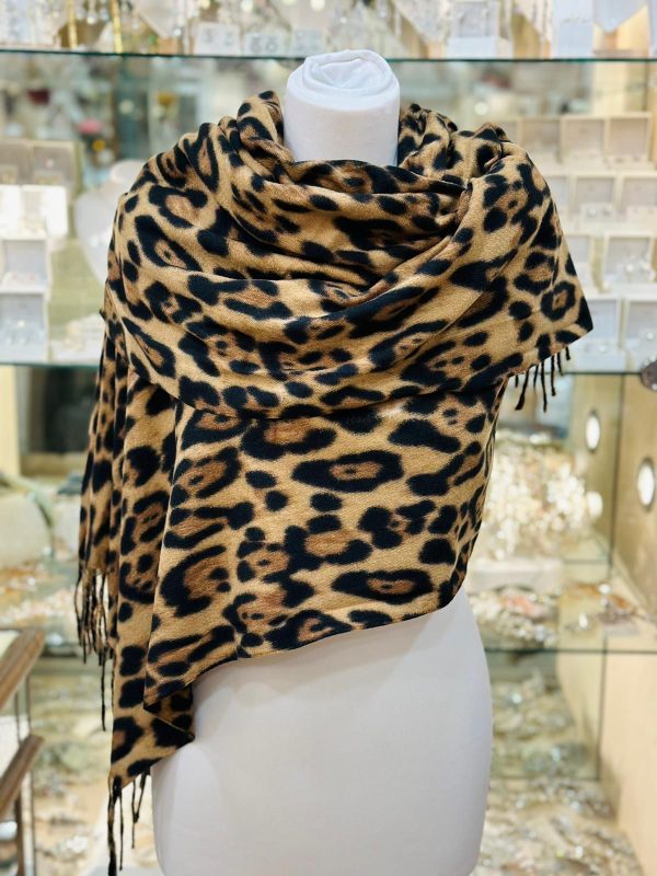 Cashmere Touch Scarf Leopard Print 66 x 180cm Yellow/Brown/Black - Image 2