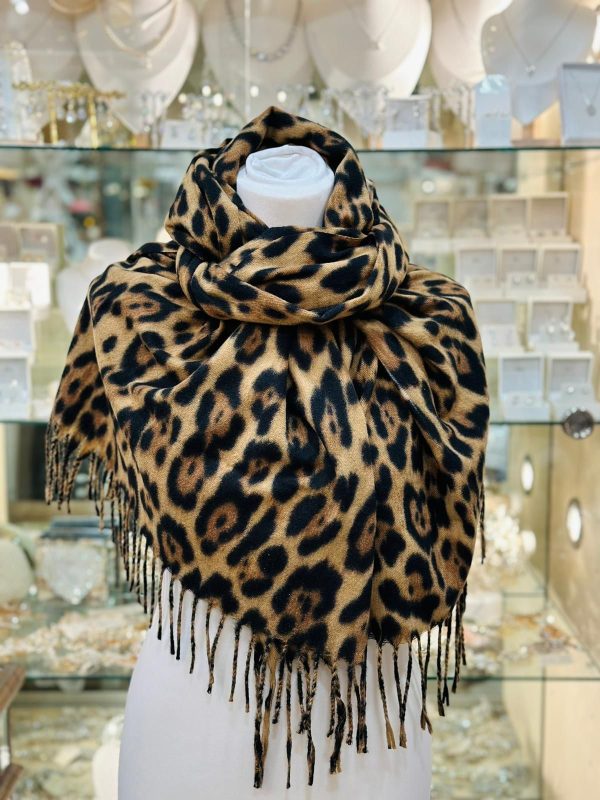 Cashmere Touch Scarf Leopard Print 66 x 180cm Yellow/Brown/Black