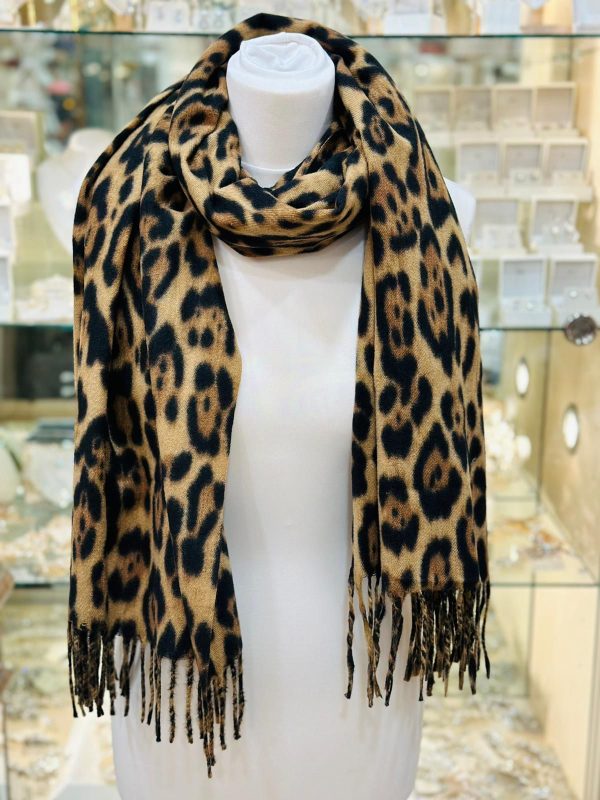 Cashmere Touch Scarf Leopard Print 66 x 180cm Yellow/Brown/Black - Image 3