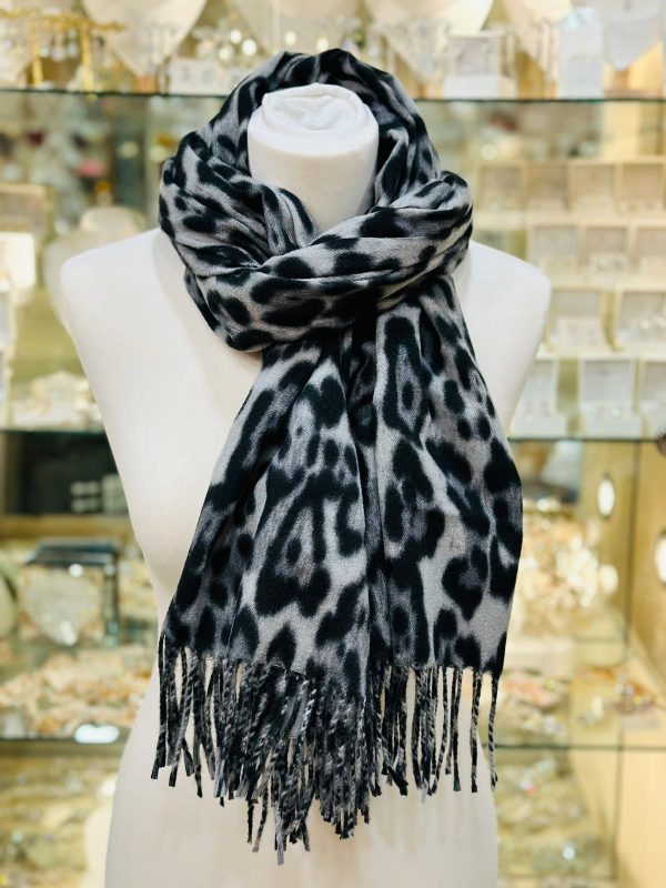 Cashmere Touch Scarf Leopard Print 66 x 180cm Light Grey/Black