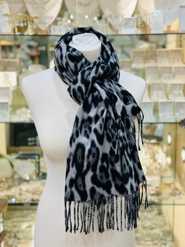 Cashmere Touch Scarf Leopard Print 66 x 180cm Light Grey/Black - Image 2