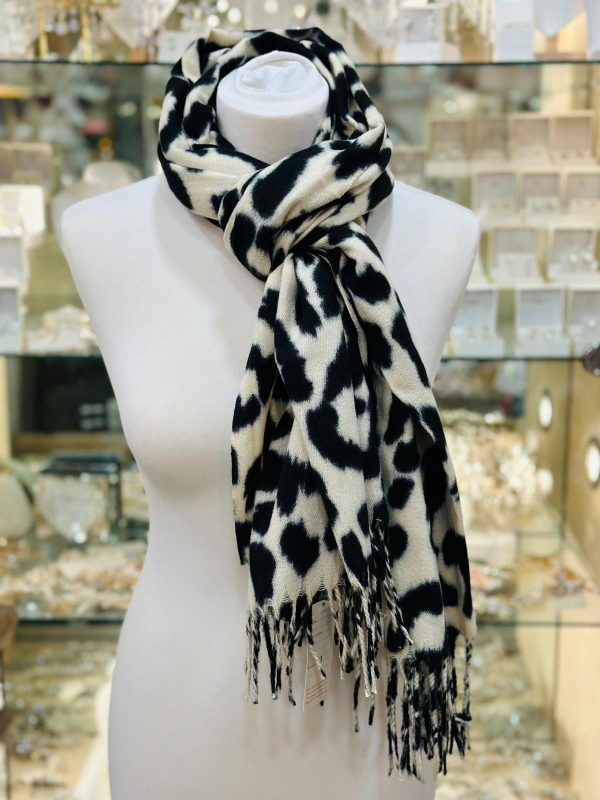 Cashmere Touch Scarf Leopard Print 66 x 180cm Cream/Black - Image 3