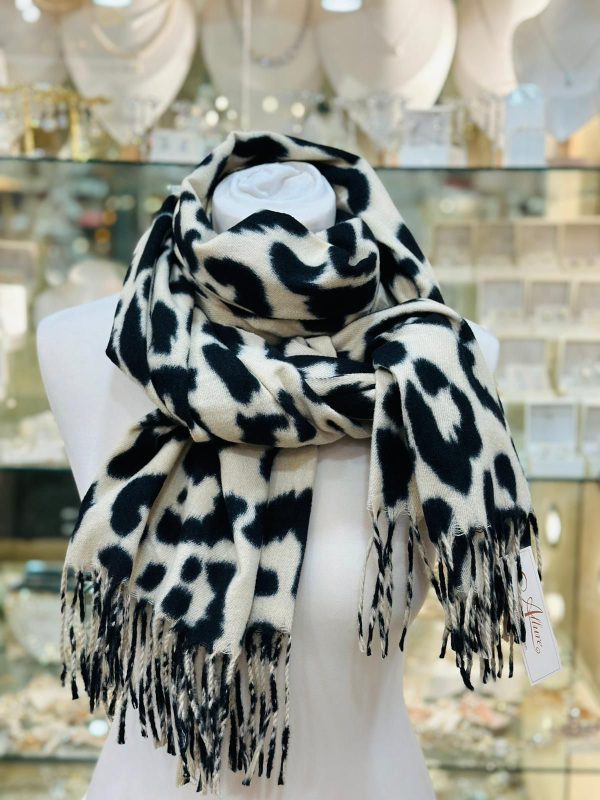 Cashmere Touch Scarf Leopard Print 66 x 180cm Cream/Black - Image 2