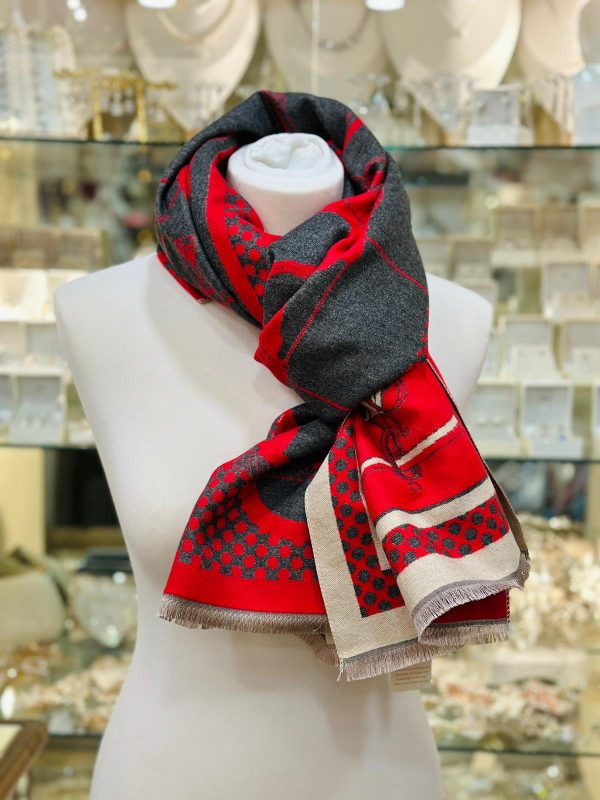 Cashmere Touch Scarf Cream/Red/Grey - Image 2