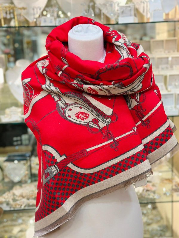 Cashmere Touch Scarf Cream/Red/Grey - Image 4