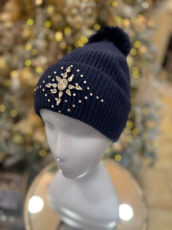 Christmas Hat with Pom-Pom and Star Navy - Image 2