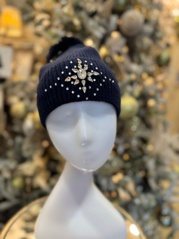 Christmas Hat with Pom-Pom and Star Navy