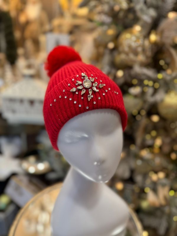 Christmas Hat with Pom-Pom and Star Red