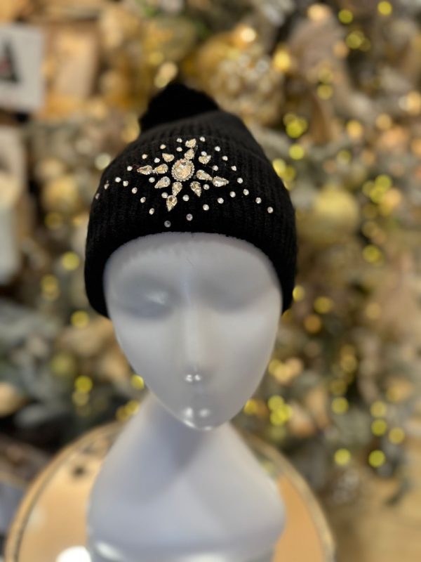 Christmas Hat with Pom-Pom and Star Black