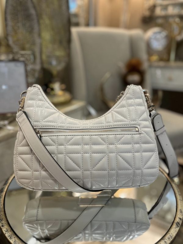 GUESS Assia Quilted Shoulder Bag Cream - Image 3