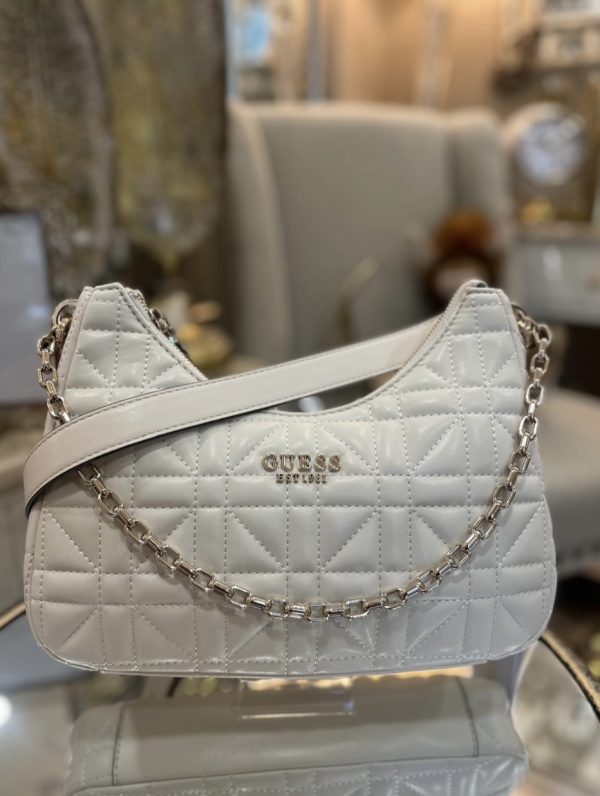 GUESS Assia Quilted Shoulder Bag Cream