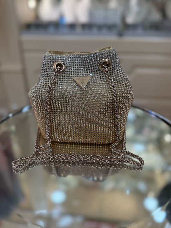 GUESS Zalina Rhinestone Mini Bucket Bag Gold