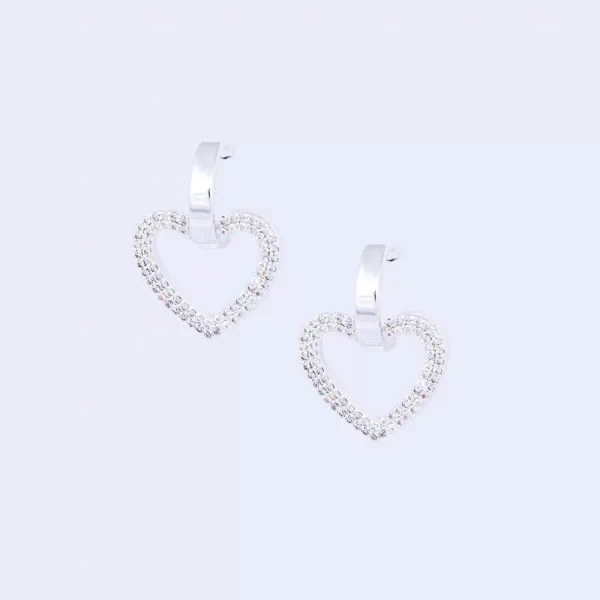 SILVER HOOP & HEART EARRINGS