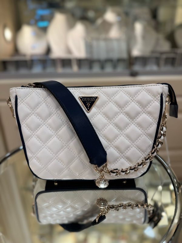 GUESS Cruise Vibe Quilted Shoulder Bag White/Navy