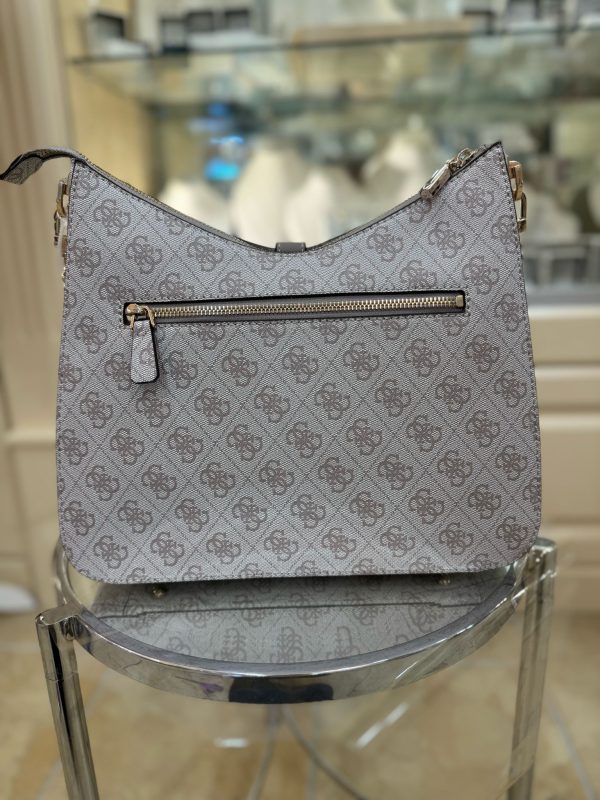 GUESS Zamira 4G Logo Shoulder Bag Dark Taupe Logo - Image 3